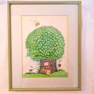 Original Watercolor 70s Diana Barnes Bear Bunny